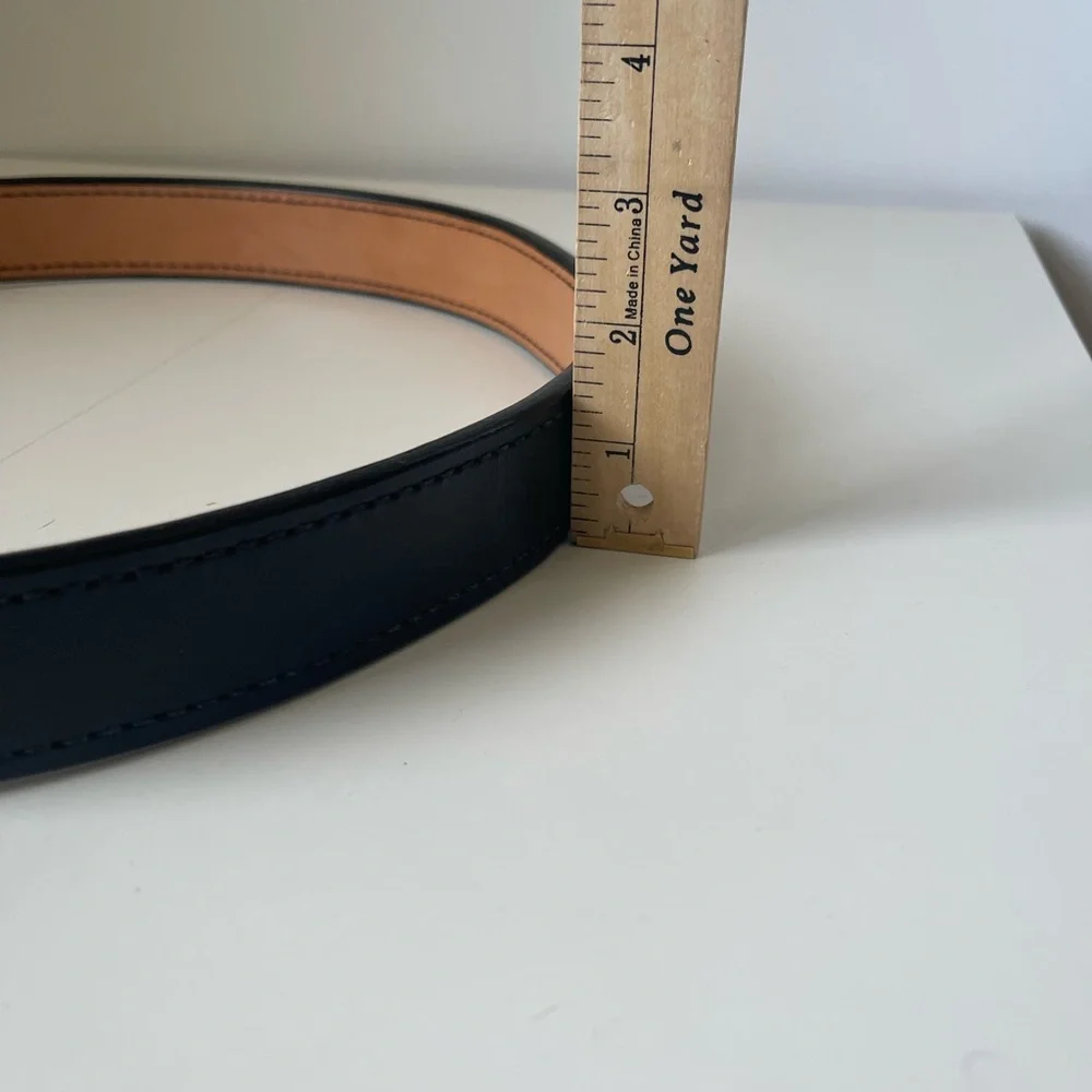 Thebeltman.net Black Leather Belt Silver Buckle 37